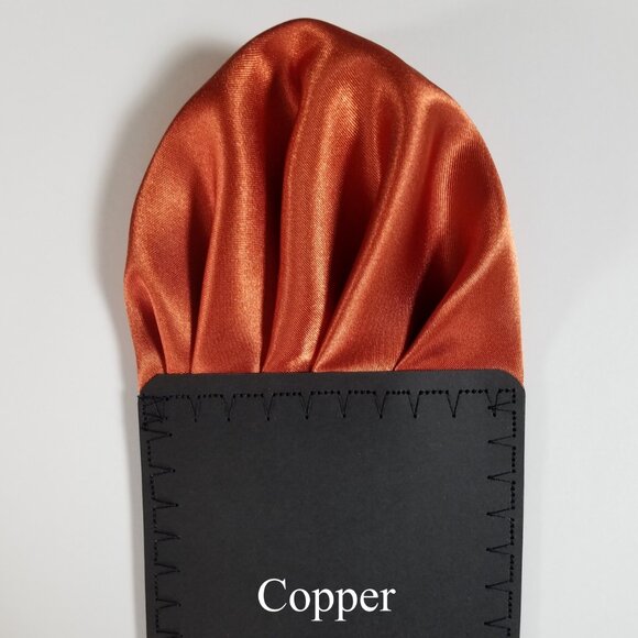 New - Men's Copper Orange Satin Pre-Folded Pocket Square Insert - Picture 4 of 5